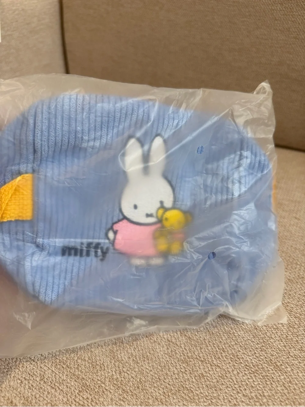 miffy Light Blue Plush Cube Kids Bag with Yellow Strap